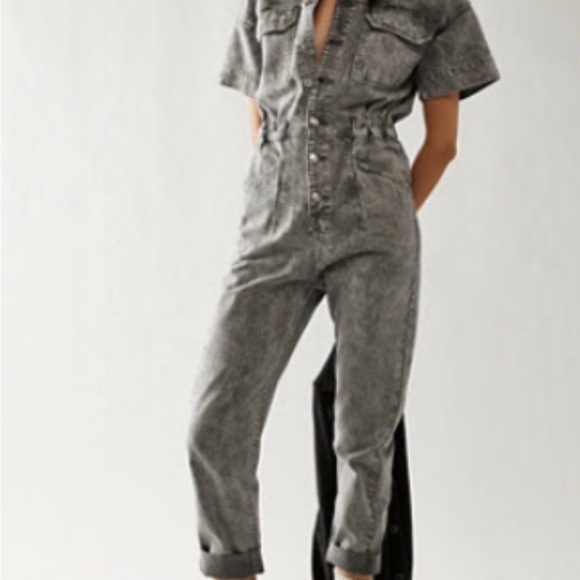 We The Free Pants - We The Free Acid Wash Gray Short Sleeve Jumpsuit